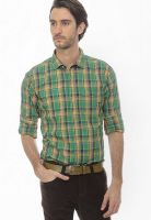 Basics Checks Green Casual Shirt