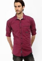 Basics Checks Wine Casual Shirt