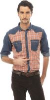 Basics Men's Checkered Casual Orange Shirt