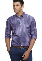 Basics Striped Navy Blue Slim Fit Casual Shirt