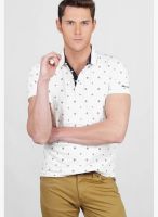 Basics White Printed Polo T-Shirts