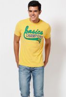Basics Yellow Graphic Round Neck T-Shirts