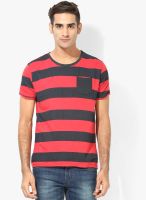 Breakbounce Red Solid Round Neck T-Shirt