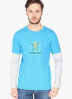 Campus Sutra Light Blue Printed Round Neck T-Shirts