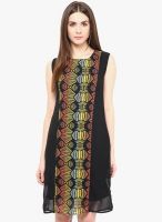 Color Cocktail Black Colored Printed Shift Dress