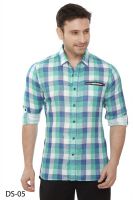 Davos Men's Checkered, Self Design Casual Multicolor, Dark Blue, Green Shirt