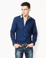 Dazzio Men's Solid Casual Blue, White Shirt