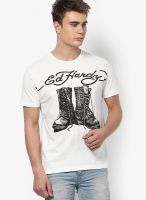 Ed Hardy Cream Round Neck T-Shirt