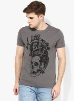 Ed Hardy Dark Grey Solid Round Neck T-Shirt