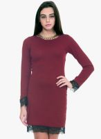 Faballey Maroon Solid Shift Dress