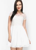 Faballey White Colored Solid Skater Dress