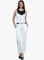 Faballey White Embroidered Jumpsuit