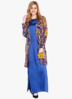Folklore Blue Colored Solid Maxi Dress