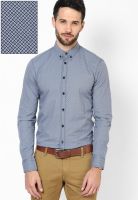 Gas Navy Blue Solid Slim Fit Casual Shirt