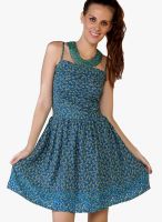 Globus Blue Colored Printed Skater Dress