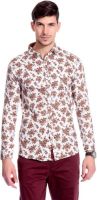 Goodkarma Men's Floral Print Casual White, Brown Shirt