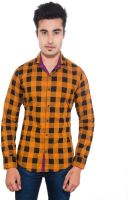 Goodkarma Men's Self Design Casual Orange, Black Shirt