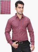 HANCOCK Red Checked Slim Fit Formal Shirt