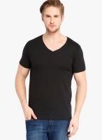 Highlander Black Solid V Neck TShirts