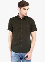 Highlander Green Solid Slim Fit Casual Shirt