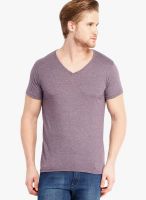 Highlander Purple Solid V Neck TShirts