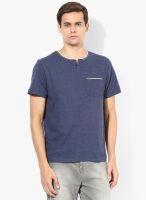 Incult Navy Blue Solid Henley T-Shirt