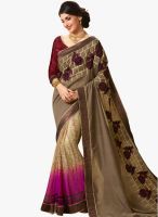 Inddus Beige Embroidered Saree