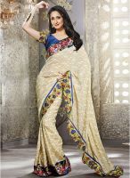 Inddus Beige Embroidered Saree