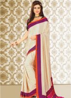 Inddus Cream Printed Saree