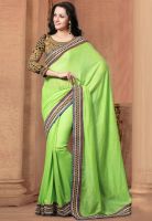 Inddus Embellished Green Saree