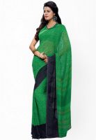 Inddus Green Beautiful Printed Saree With Lace Border Work