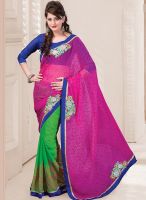 Inddus Pink Embroidered Saree