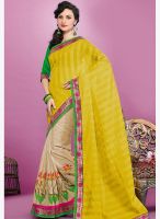 Inddus Yellow Printed Saree