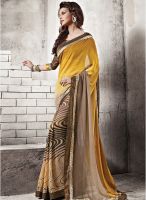 Inddus Yellow Printed Saree