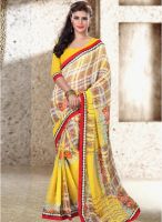 Inddus Yellow Printed Saree