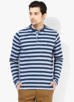 Indian Terrain Blue Striped Henley T-Shirt