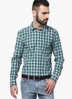 John Players Green Checked Slim Fit Casual Shirt