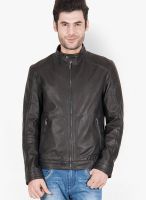 Justanned Solid Black Leather Jacket