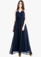 Kazo Navy Blue Colored Solid Maxi Dress