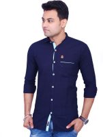 La Milano Men's Solid Casual Dark Blue Shirt