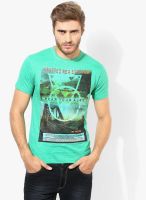 Lawman Pg3 Green Printed Round Neck T-Shirt