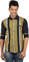 Le Tailor Men's Striped Casual Black, Yellow Shirt