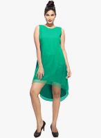 Loco En Cabeza Green Colored Solid Asymmetric Dress