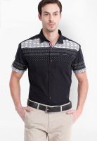 Locomotive Black Printed Slim Fit Casual Shirt