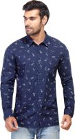 London Bee Men's Printed Casual Dark Blue Shirt