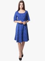 Meira Blue Colored Printed Skater Dress