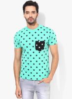 Monteil & Munero Aqua Blue Printed Round Neck T-Shirts