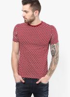 Monteil & Munero Maroon Printed Round Neck T-Shirts