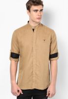 Monteil & Munero Solid Khaki Linen Casual Shirt