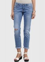 New Look Pale Blue Ripped Turn Up Hem Jeans